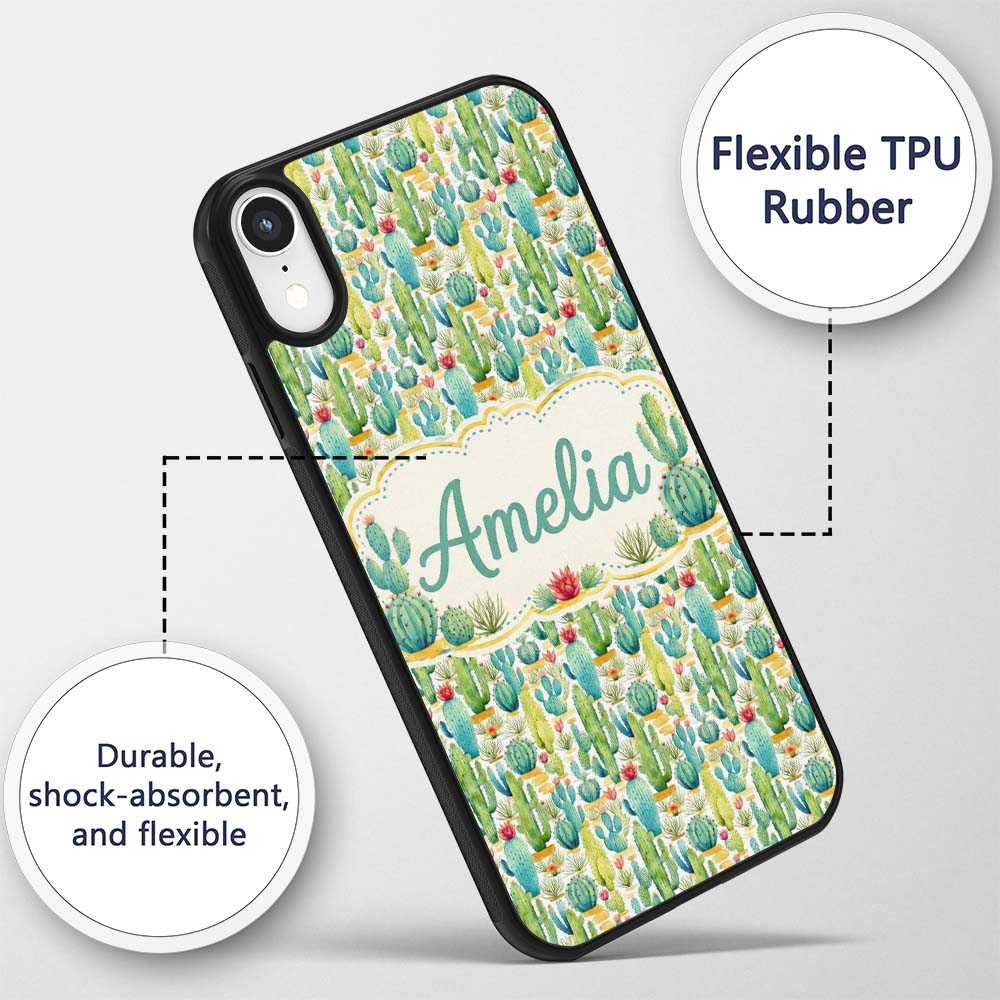 Colorful Desert Cactus Garden Printed Design Custom Name Protective Phone Case Mobile Cover Durable Everyday Smartphone Shock Resistant
