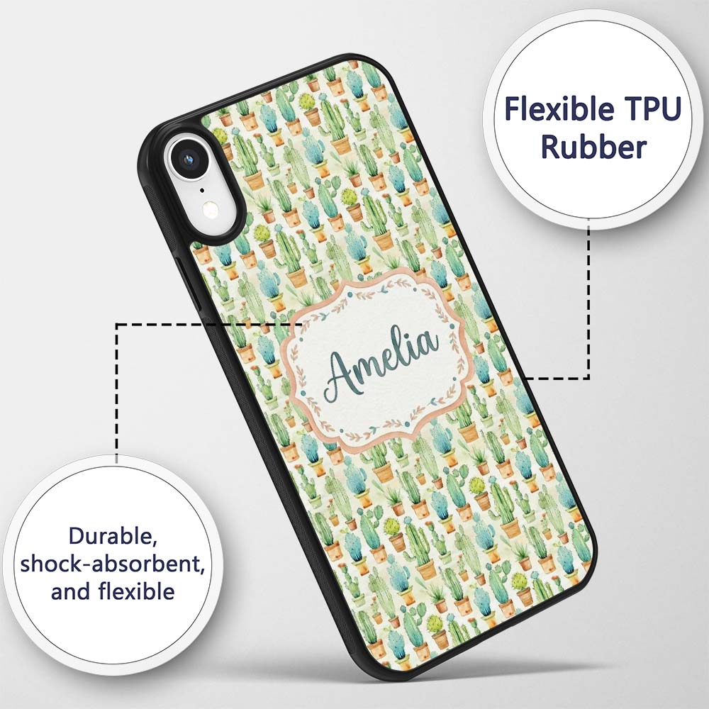 Soft Watercolor Potted Cactus Succulent Garden Custom Name Protective Phone Case Mobile Cover Durable Everyday Smartphone Shock Resistant