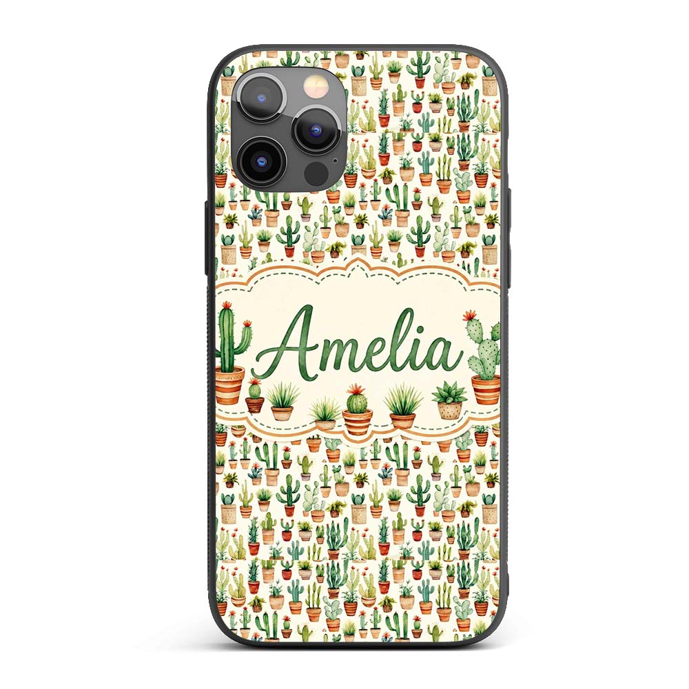 Rustic Desert Potted Cactus Succulent Collection Custom Name Protective Phone Case Mobile Cover Durable Everyday Smartphone Shock Resistant