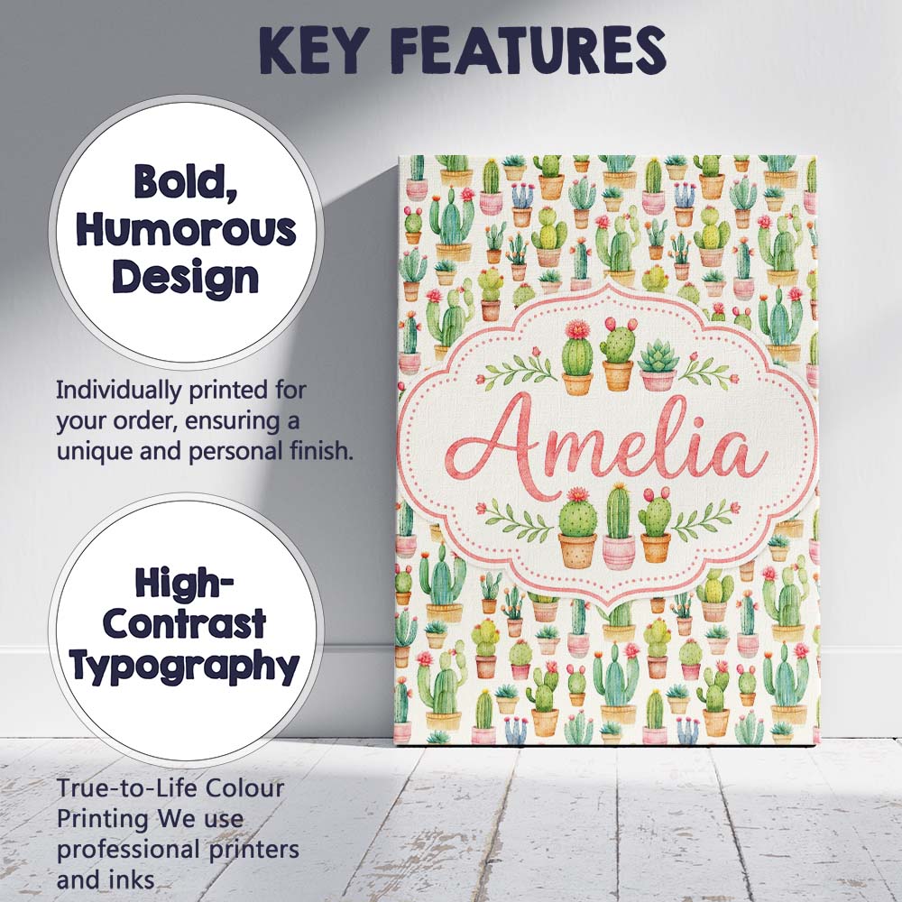 Personalised Name Charming Pastel Potted Custom Unique Gift Idea Elegant Feature Canvas Wall Art Print Decor Picture Ready to Hang