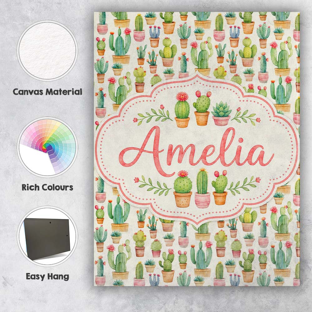 Personalised Name Charming Pastel Potted Custom Unique Gift Idea Elegant Feature Canvas Wall Art Print Decor Picture Ready to Hang