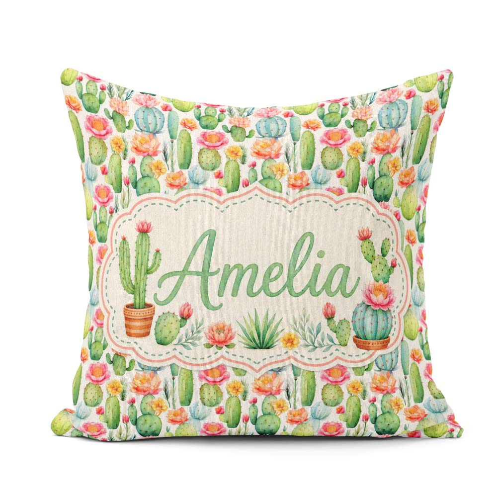 Custom Name Bright Colorful Potted Succulent Collection Seamless Square Filled Cushion Throw Pillow Sofa Bed Home Decor Zip Washable UK Made