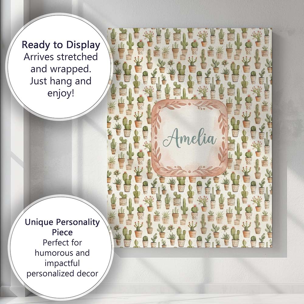 Personalised Name Neutral Tone Potted Custom Modern Room Accent Creative Decorator Style Canvas Wall Art Print Decor Picture Ready to Hang
