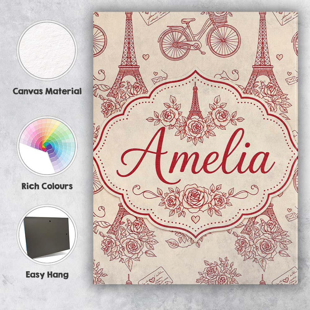 Personalised Name Paris Eiffel Tower Custom Premium Decorative Design Modern Room Accent Canvas Wall Art Print Decor Picture Ready to Hang