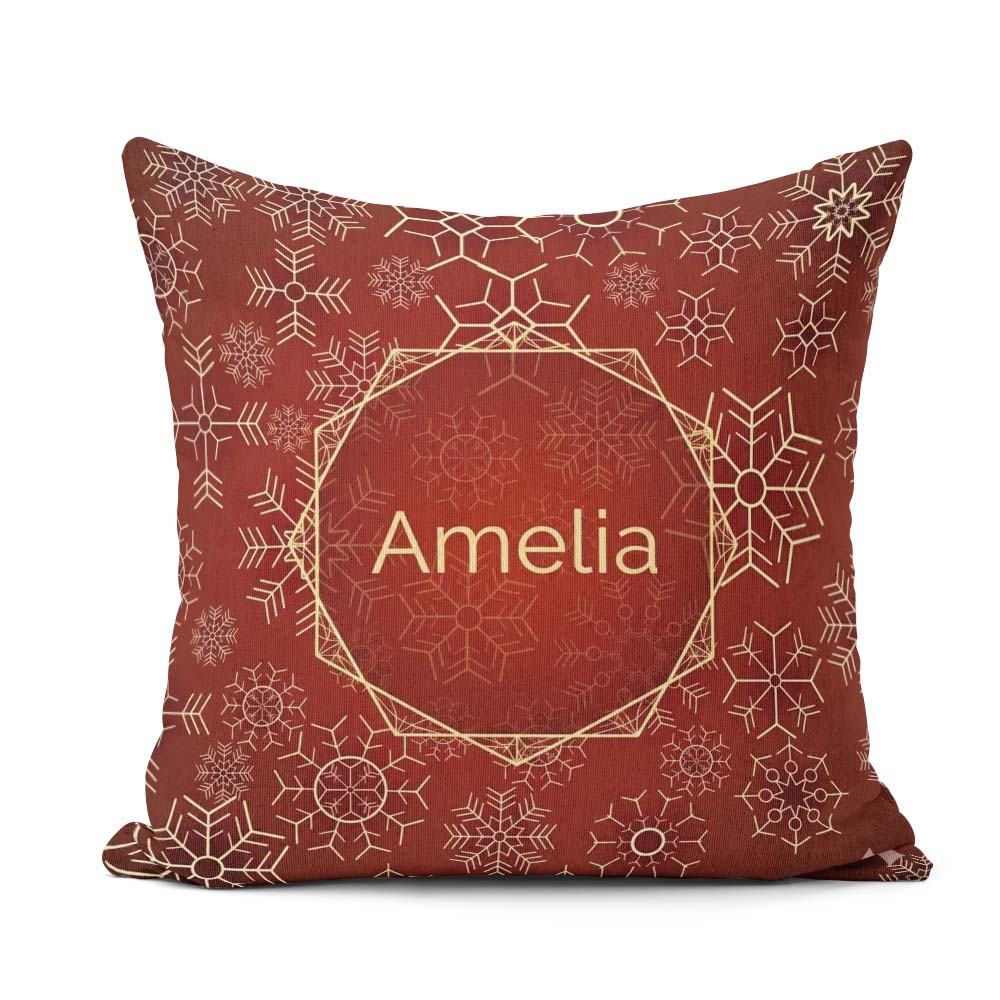 Custom Name Christmas Snowflake Background Pattern Design Winter Square Filled Cushion Throw Pillow Sofa Bed Home Decor Zip Washable UK Made