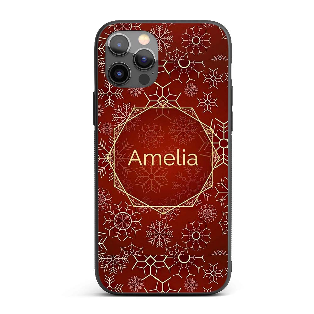 Christmas Snowflake Red Background Printed Design Custom Name Protective Phone Case Mobile Cover Durable Everyday Smartphone Shock Resistant