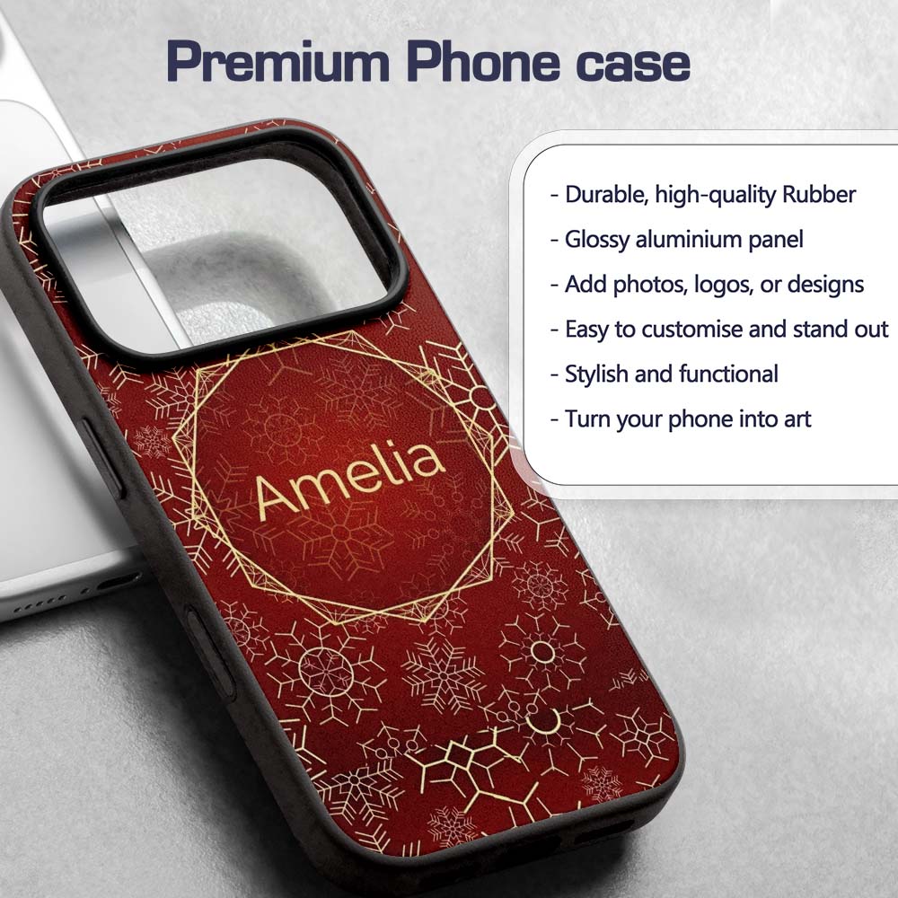 Christmas Snowflake Red Background Printed Design Custom Name Protective Phone Case Mobile Cover Durable Everyday Smartphone Shock Resistant