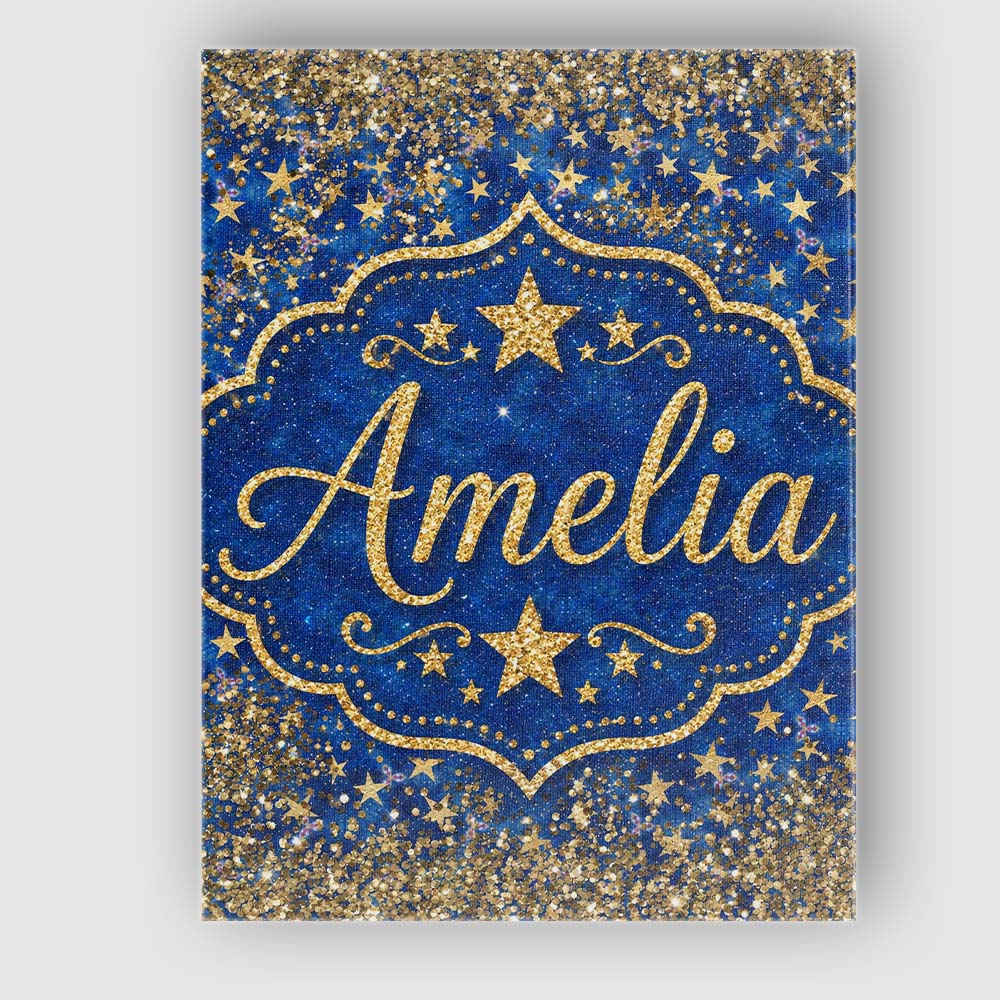 Personalised Name Blue Galaxy Gold Star Custom Modern Room Accent Elegant Feature Canvas Wall Art Print Decor Picture Ready to Hang