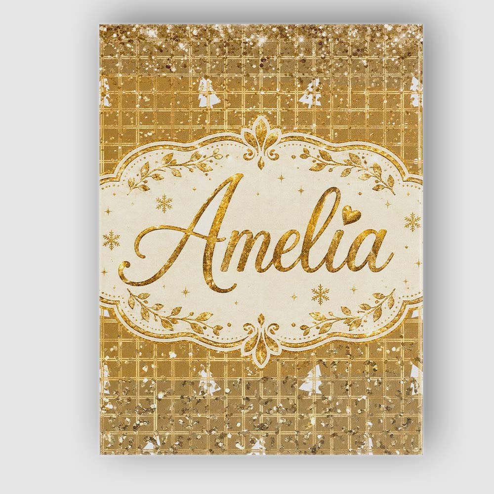 Personalised Name Gold Grid Christmas Tree Custom Unique Gift Idea Elegant Feature Canvas Wall Art Print Decor Picture Ready to Hang
