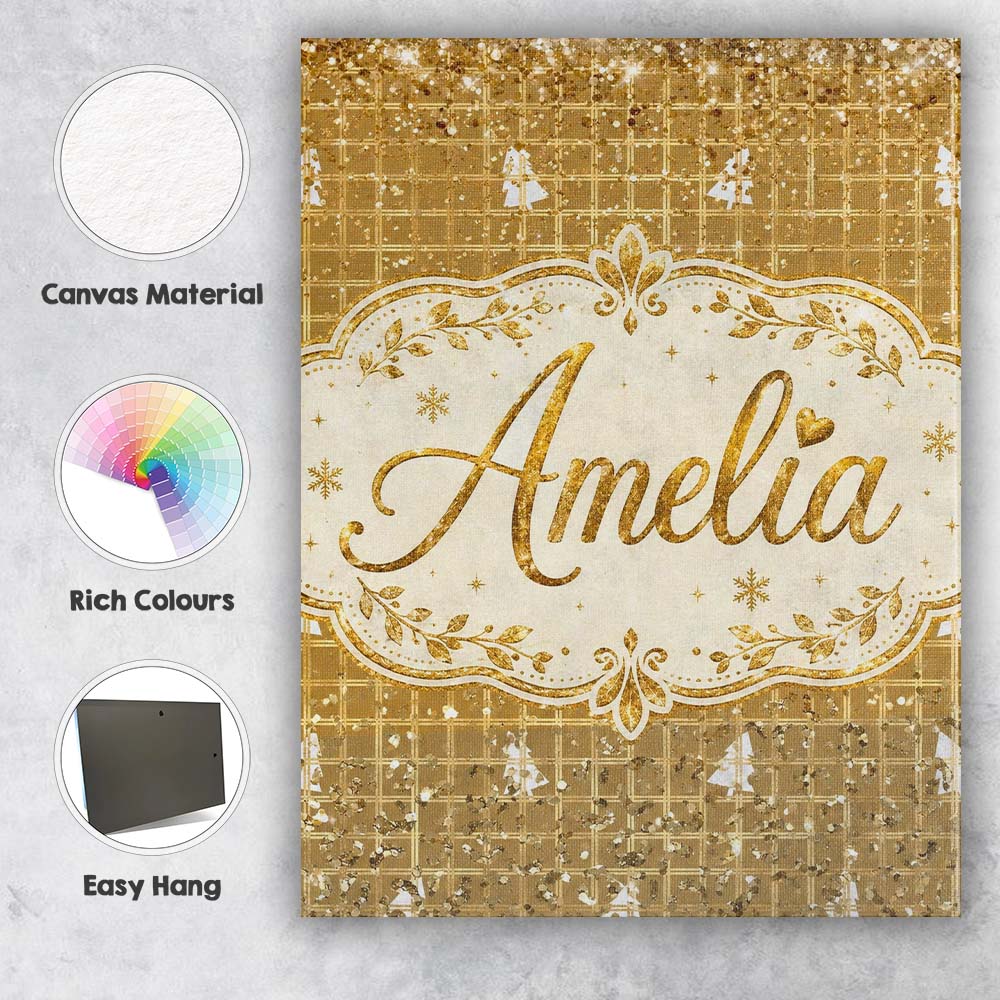 Personalised Name Gold Grid Christmas Tree Custom Unique Gift Idea Elegant Feature Canvas Wall Art Print Decor Picture Ready to Hang