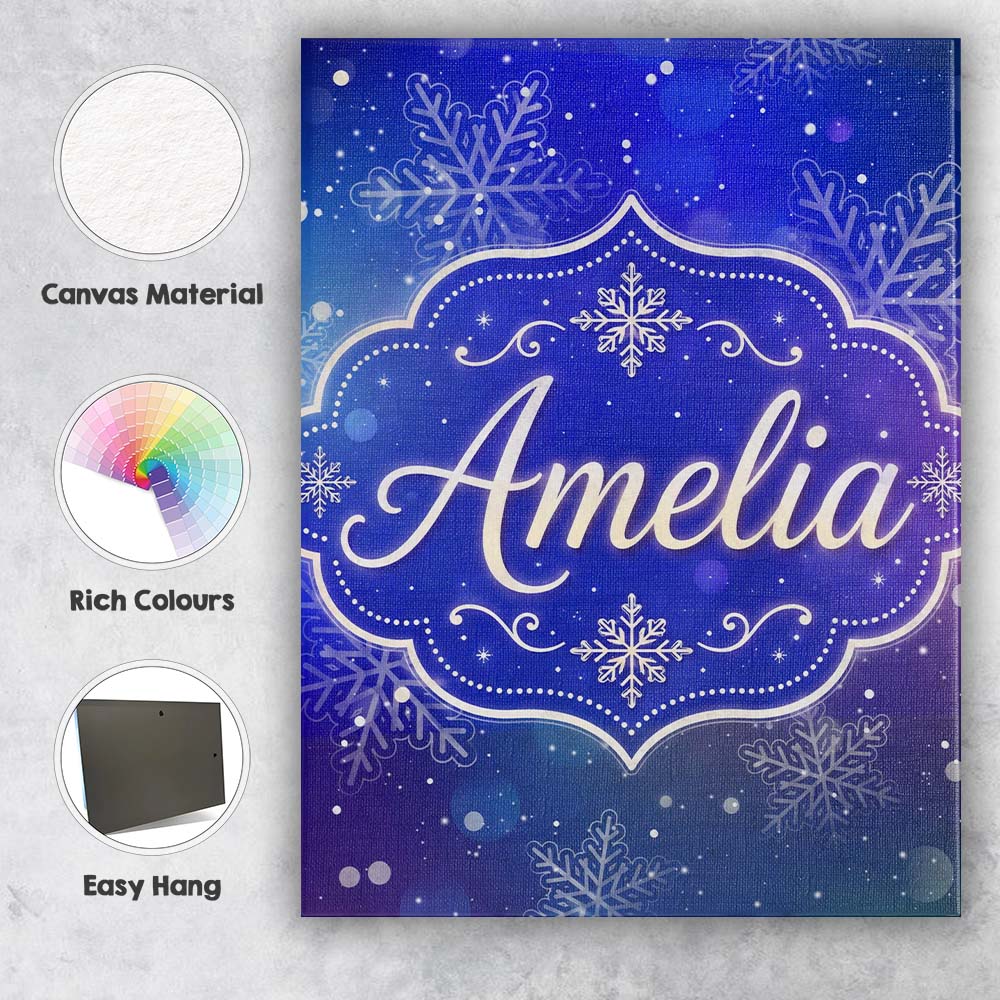 Personalised Name Snowflake Bokeh Winter Custom Unique Gift Idea Elegant Feature Canvas Wall Art Print Decor Picture Ready to Hang