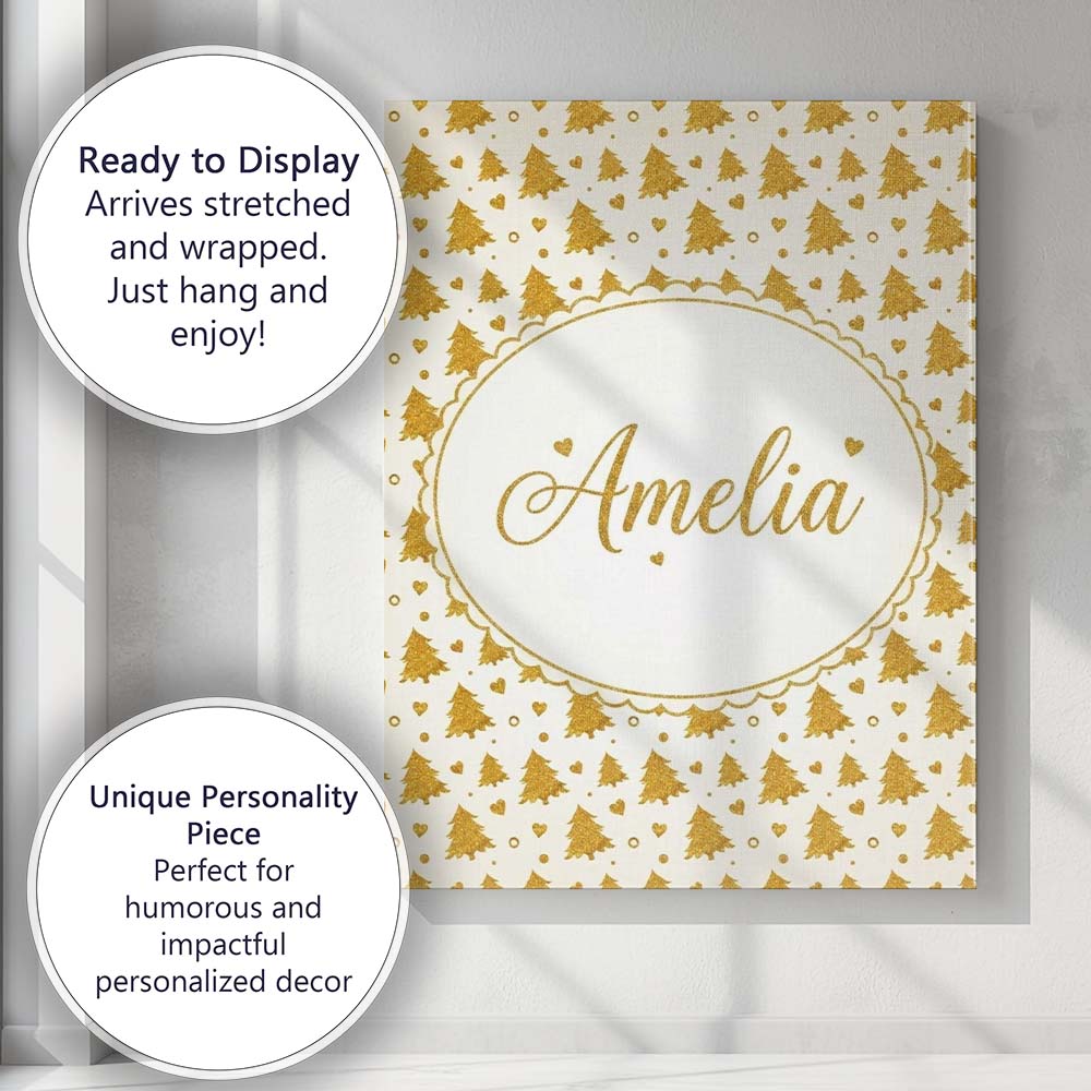 Personalised Name Gold Christmas Tree Heart Custom Bespoke Interior Contemporary Canvas Wall Art Print Decor Picture Ready to Hang