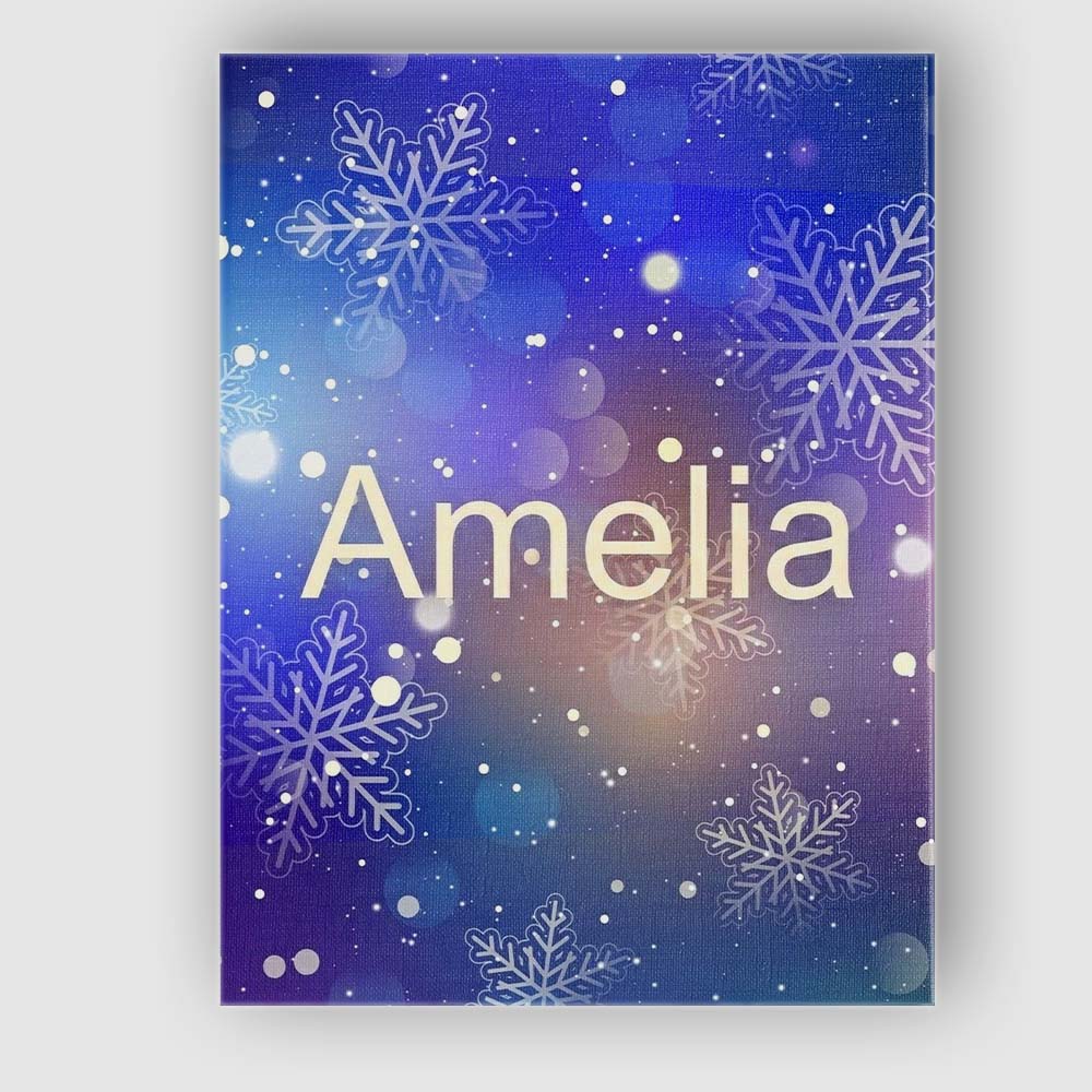 Personalised Name Blue Snowflake Bokeh Custom Modern Room Accent Elegant Feature Canvas Wall Art Print Decor Picture Ready to Hang