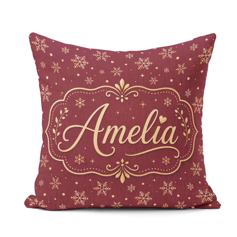 Custom Name Gold Snowflake Star Seamless Pattern Elegant Festive Square Filled Cushion Throw Pillow Sofa Bed Home Decor Zip Washable UK Made