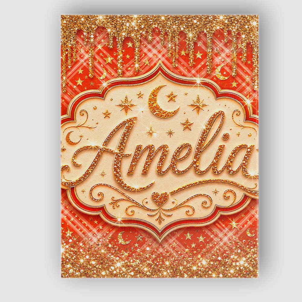 Personalised Name Gold Glitter Drip Red Custom Modern Room Accent Elegant Feature Canvas Wall Art Print Decor Picture Ready to Hang