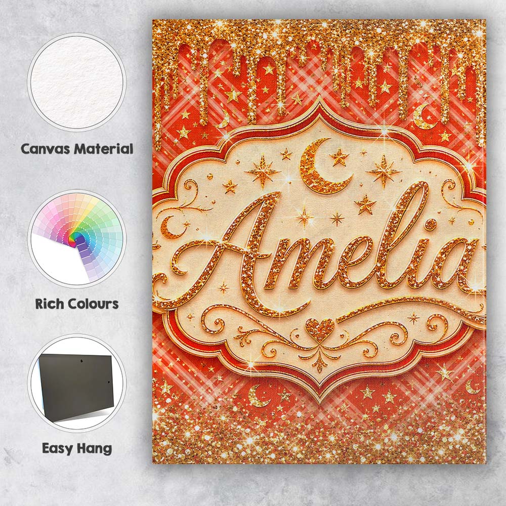 Personalised Name Gold Glitter Drip Red Custom Modern Room Accent Elegant Feature Canvas Wall Art Print Decor Picture Ready to Hang