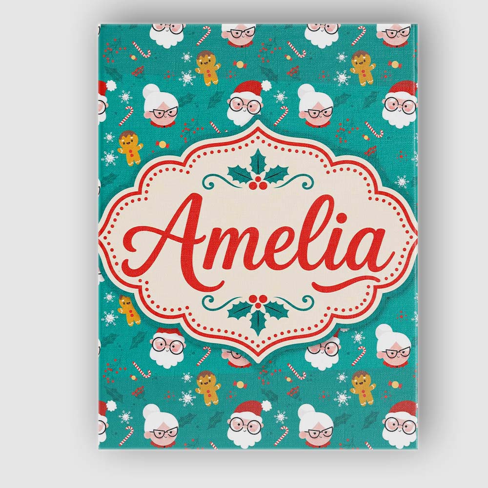 Personalised Name Cute Santa Mrs Claus Custom Modern Room Accent Elegant Feature Canvas Wall Art Print Decor Picture Ready to Hang