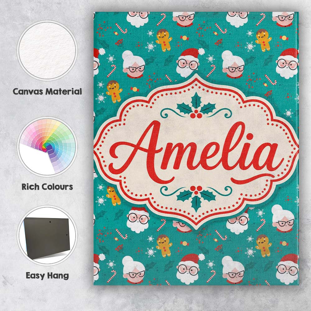 Personalised Name Cute Santa Mrs Claus Custom Modern Room Accent Elegant Feature Canvas Wall Art Print Decor Picture Ready to Hang