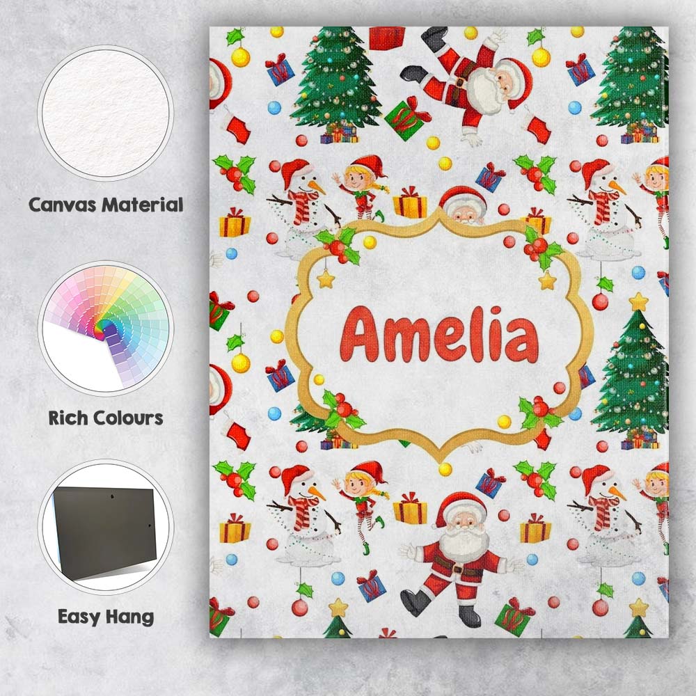 Personalised Name Santa Snowman Christmas Custom Unique Gift Idea Elegant Feature Canvas Wall Art Print Decor Picture Ready to Hang
