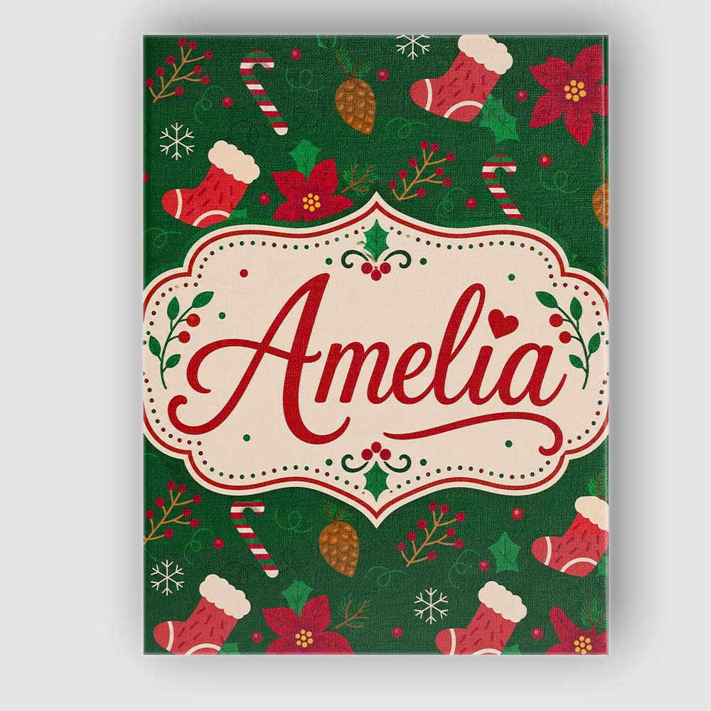 Personalised Name Christmas Stocking Candy Custom Unique Gift Idea Elegant Feature Canvas Wall Art Print Decor Picture Ready to Hang