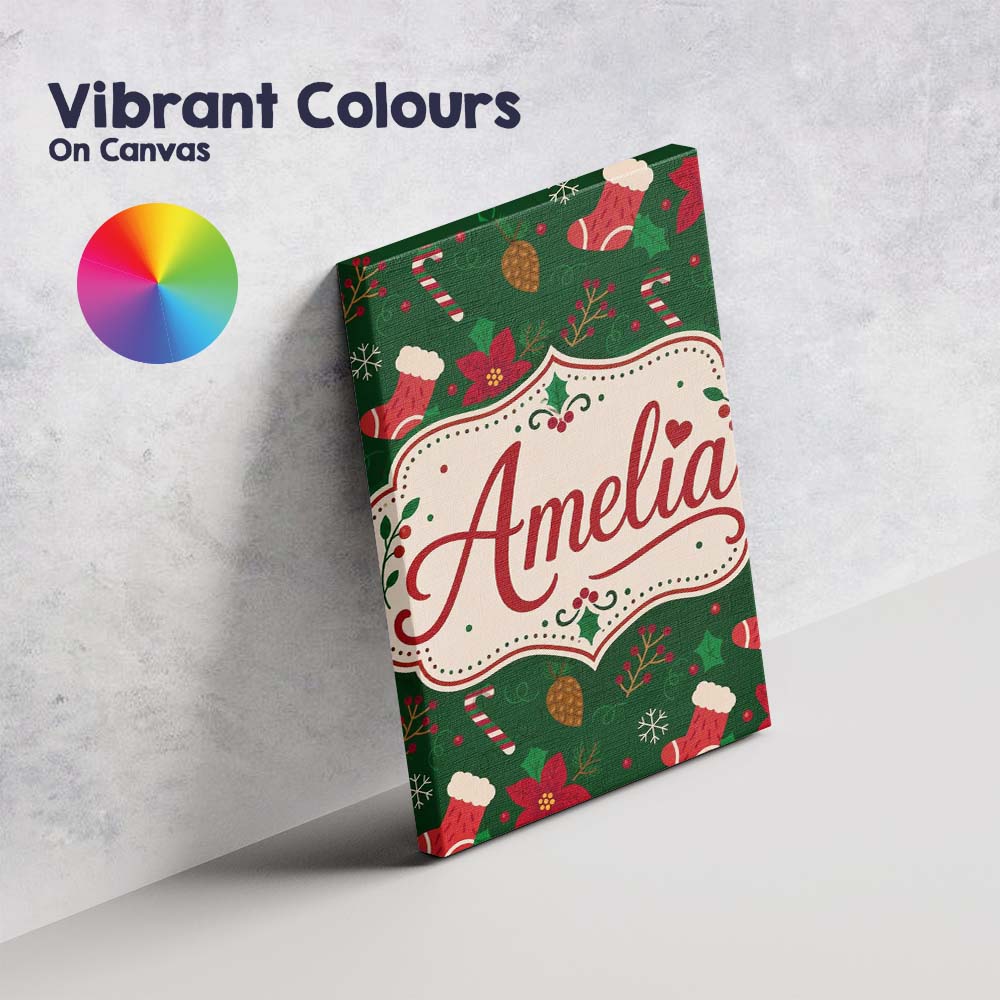 Personalised Name Christmas Stocking Candy Custom Unique Gift Idea Elegant Feature Canvas Wall Art Print Decor Picture Ready to Hang