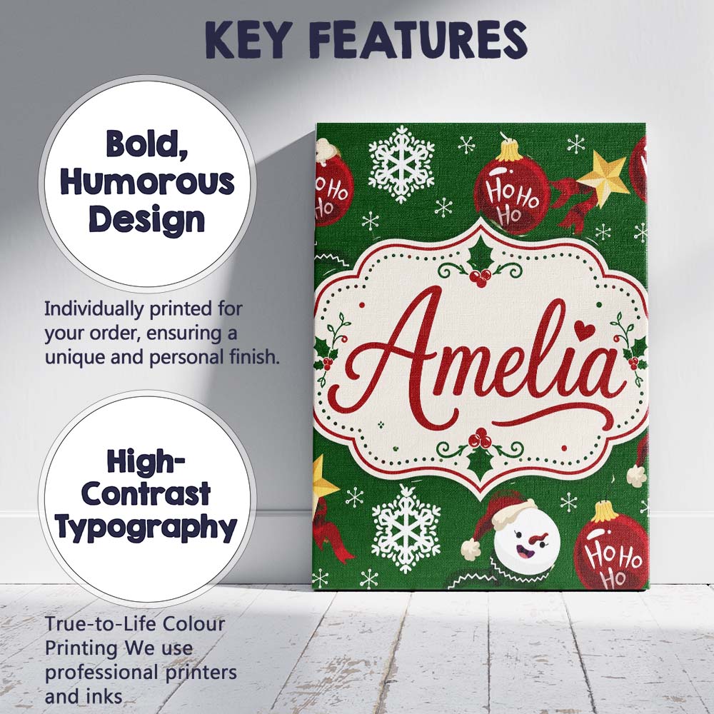 Personalised Name Cute Snowman Ornament Custom Modern Room Accent Elegant Feature Canvas Wall Art Print Decor Picture Ready to Hang