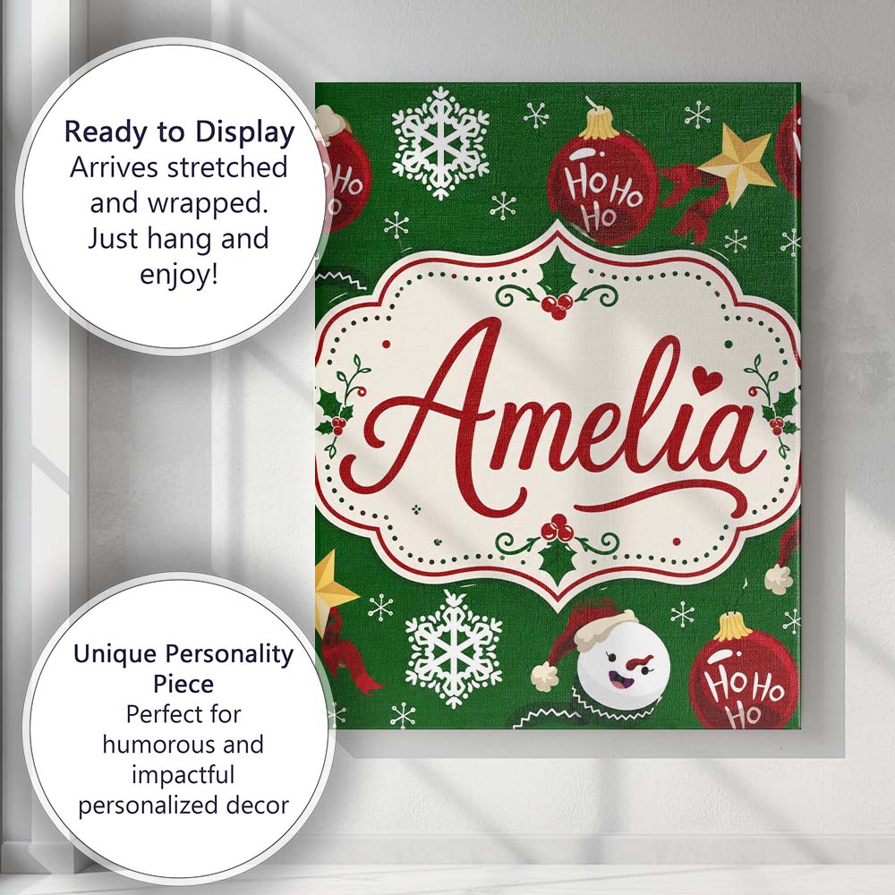 Personalised Name Cute Snowman Ornament Custom Modern Room Accent Elegant Feature Canvas Wall Art Print Decor Picture Ready to Hang