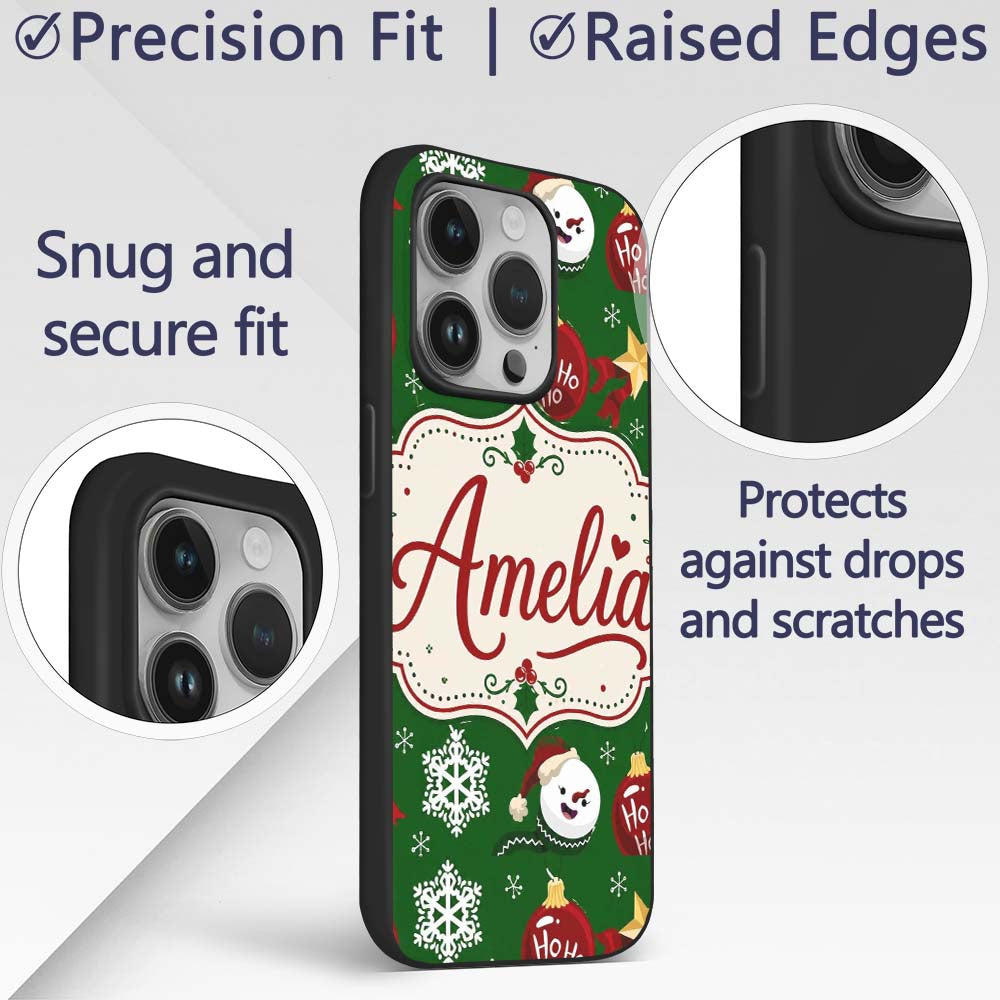 Cute Snowman Ornament Star Snowflake Seamless Custom Name Protective Phone Case Mobile Cover Durable Everyday Smartphone Shock Resistant