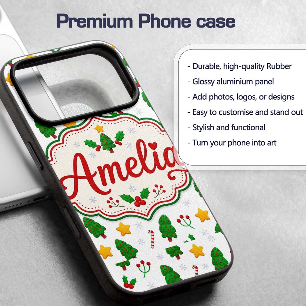 Cute Christmas Tree Candy Cane Printed Design Custom Name Protective Phone Case Mobile Cover Durable Everyday Smartphone Shock Resistant