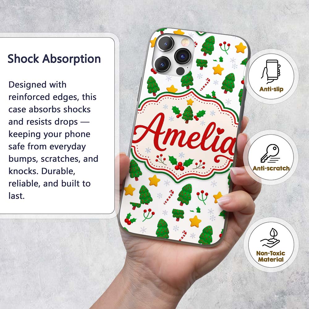 Cute Christmas Tree Candy Cane Printed Design Custom Name Protective Phone Case Mobile Cover Durable Everyday Smartphone Shock Resistant