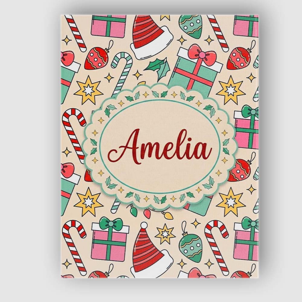 Personalised Name Cute Gift Box Candy Cane Custom Bespoke Contemporary Statement Canvas Wall Art Print Decor Picture Ready to Hang