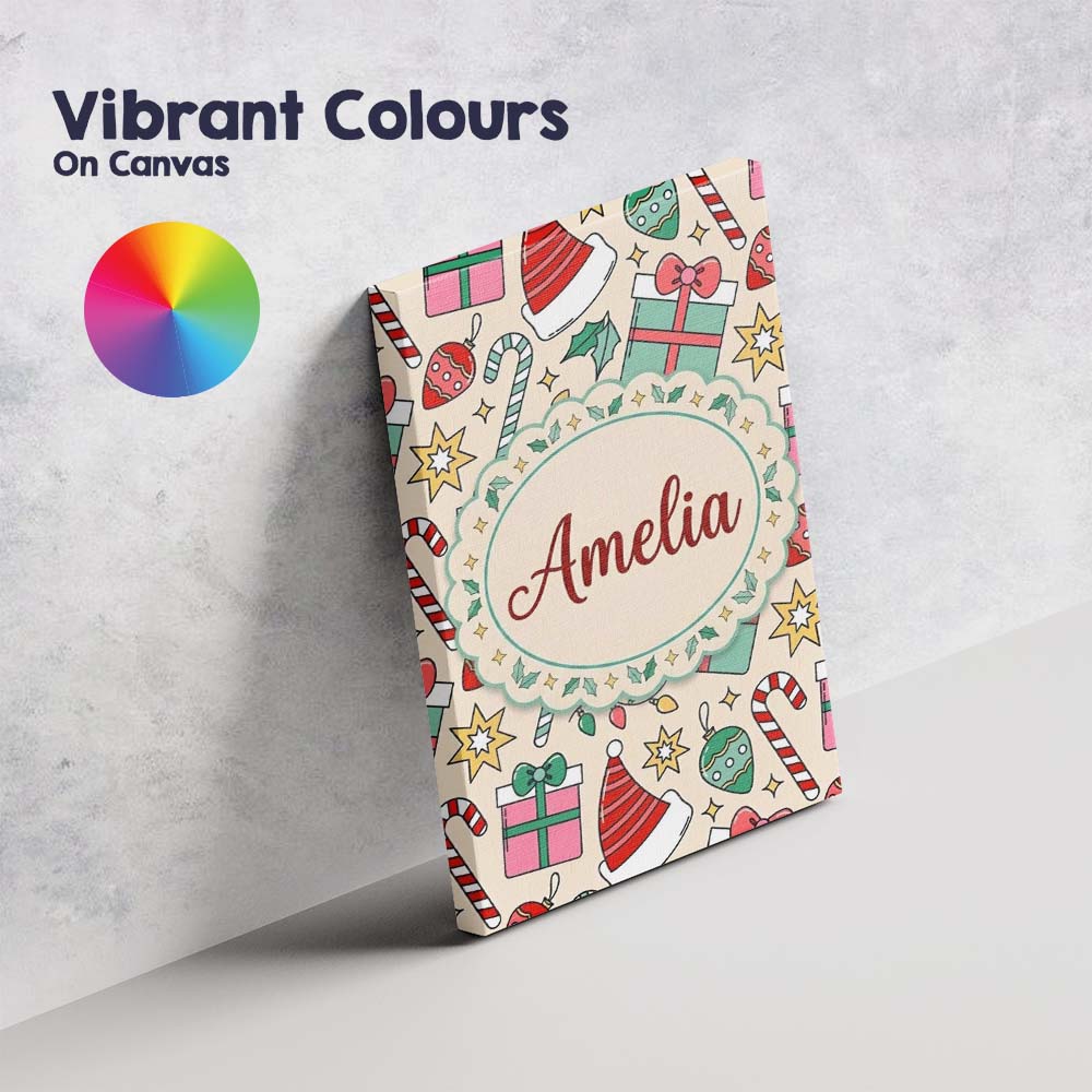 Personalised Name Cute Gift Box Candy Cane Custom Bespoke Contemporary Statement Canvas Wall Art Print Decor Picture Ready to Hang