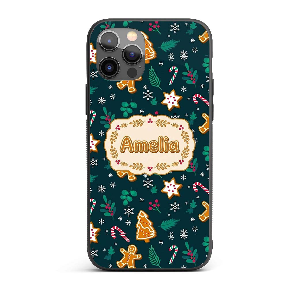 Cute Gingerbread Candy Cane Star Holly Seamless Custom Name Protective Phone Case Mobile Cover Durable Everyday Smartphone Shock Resistant