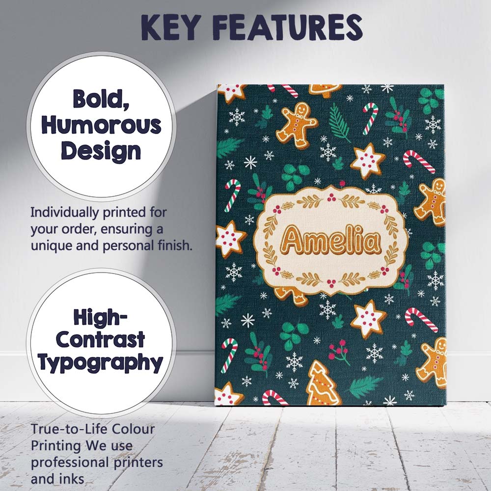 Personalised Name Cute Gingerbread Candy Custom Unique Gift Idea Elegant Feature Canvas Wall Art Print Decor Picture Ready to Hang