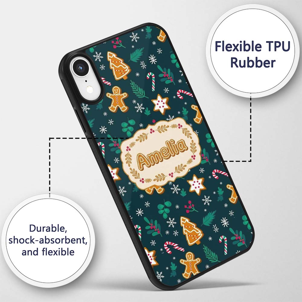 Cute Gingerbread Candy Cane Star Holly Seamless Custom Name Protective Phone Case Mobile Cover Durable Everyday Smartphone Shock Resistant