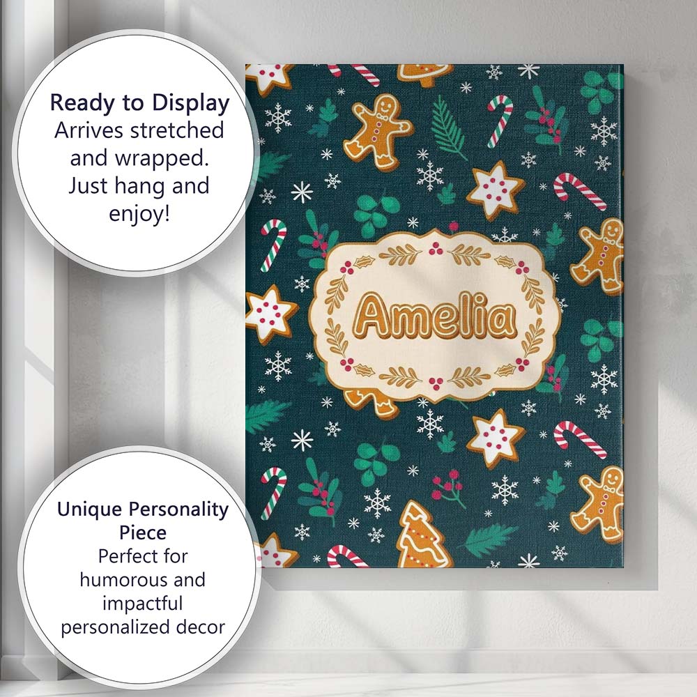 Personalised Name Cute Gingerbread Candy Custom Unique Gift Idea Elegant Feature Canvas Wall Art Print Decor Picture Ready to Hang