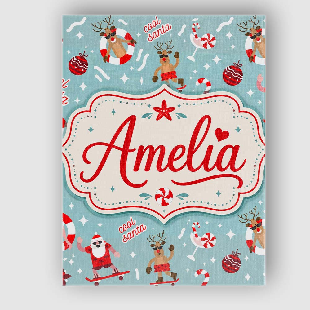 Personalised Name Cool Santa Reindeer Custom Modern Room Accent Creative Decorator Style Canvas Wall Art Print Decor Picture Ready to Hang