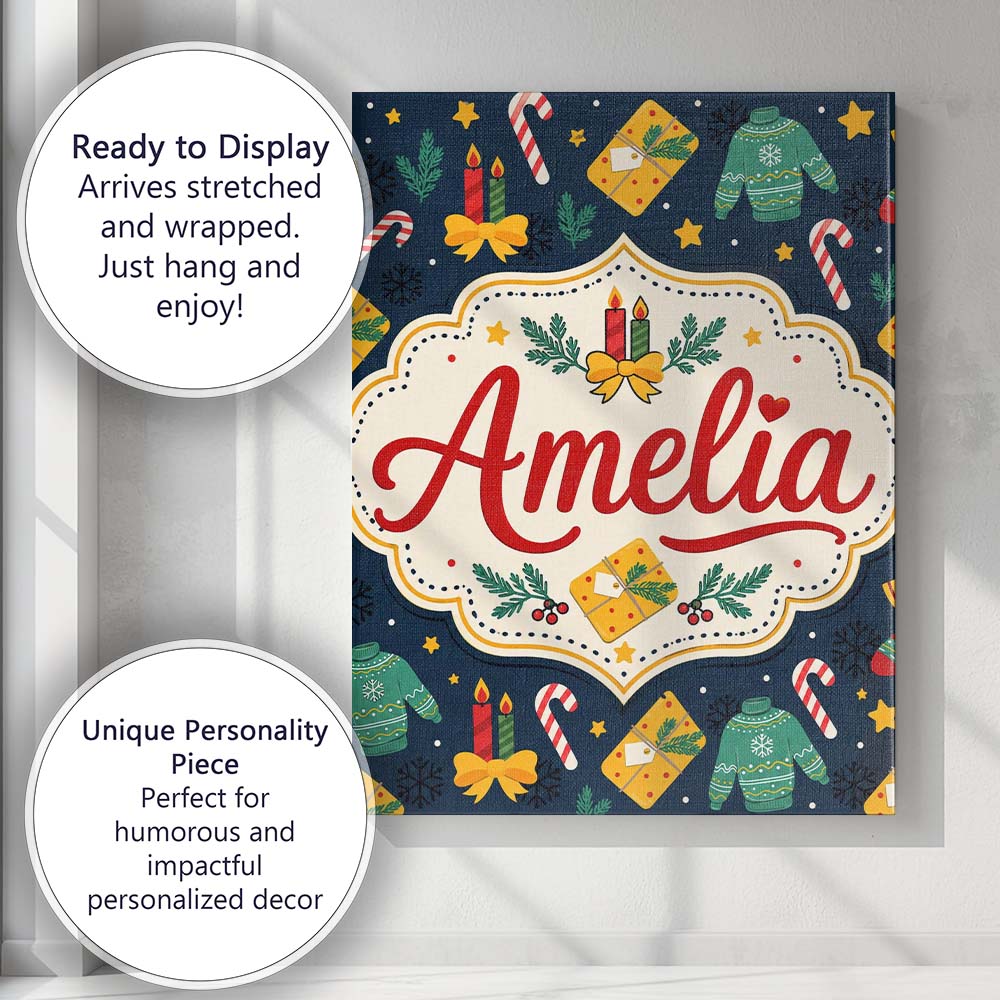 Personalised Name Cute Sweater Candle Custom Unique Gift Idea Modern Room Accent Canvas Wall Art Print Decor Picture Ready to Hang