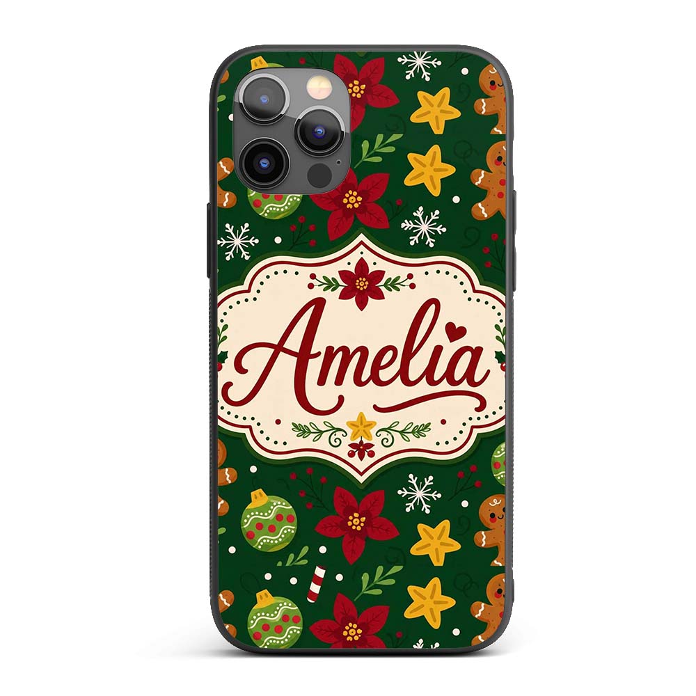 Cute Gingerbread Candy Cane Bauble Printed Design Custom Name Protective Phone Case Mobile Cover Durable Everyday Smartphone Shock Resistant