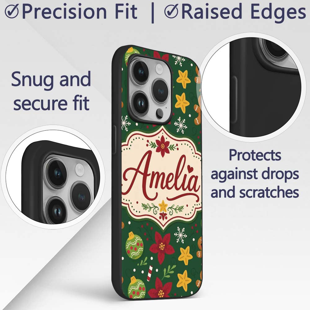Cute Gingerbread Candy Cane Bauble Printed Design Custom Name Protective Phone Case Mobile Cover Durable Everyday Smartphone Shock Resistant