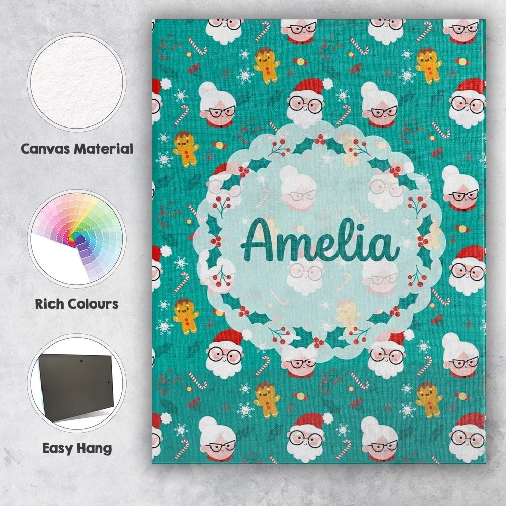 Personalised Name Cute Santa Mrs Claus Custom Modern Room Accent Elegant Feature Canvas Wall Art Print Decor Picture Ready to Hang