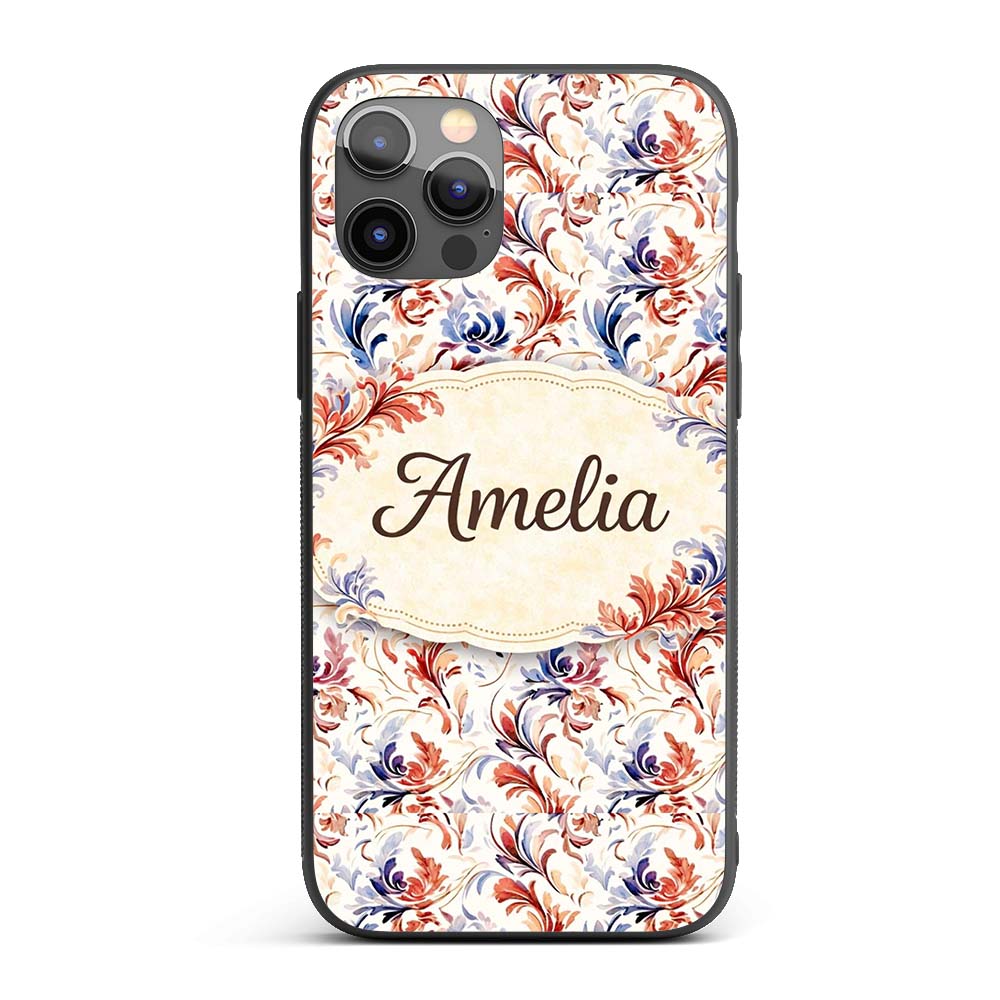 Soft Red Blue Floral Seamless Pattern Vintage Custom Name Protective Phone Case Mobile Cover Durable Everyday Smartphone Shock Resistant
