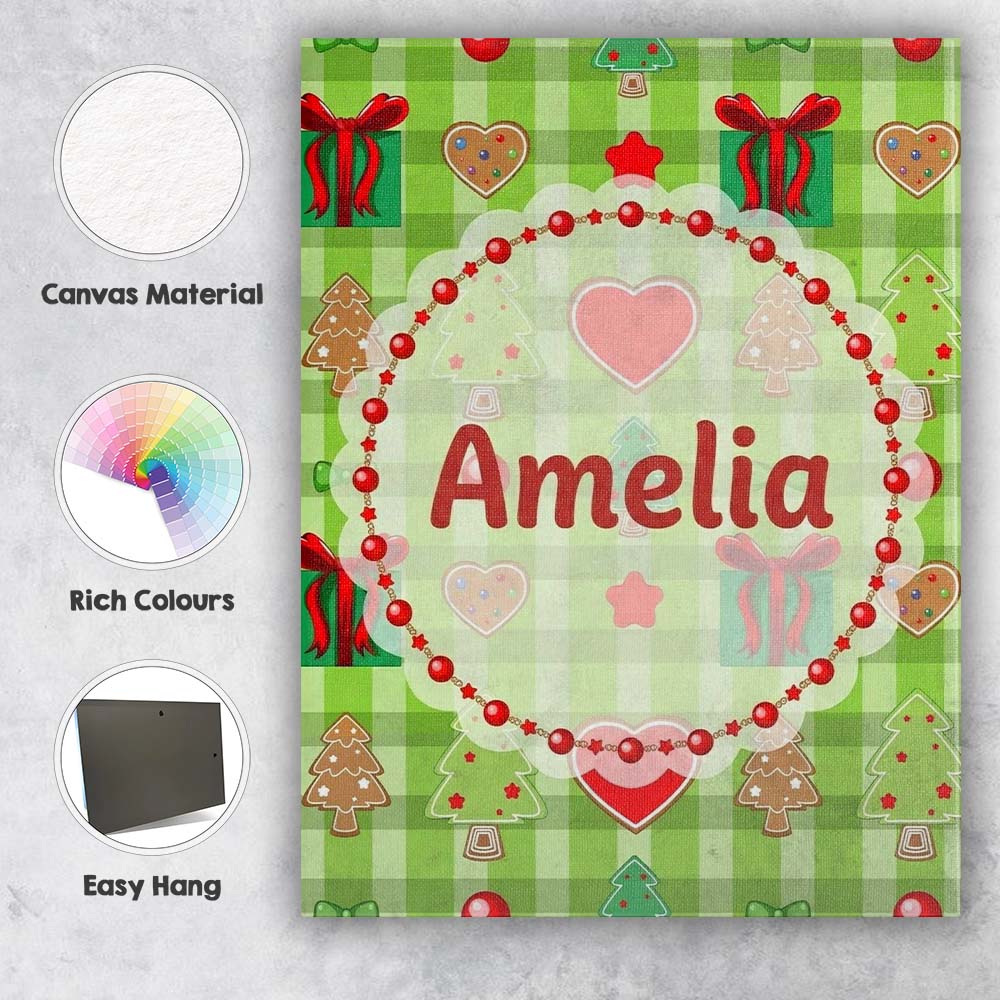 Personalised Name Cute Christmas Trees Custom Modern Room Accent Elegant Feature Canvas Wall Art Print Decor Picture Ready to Hang