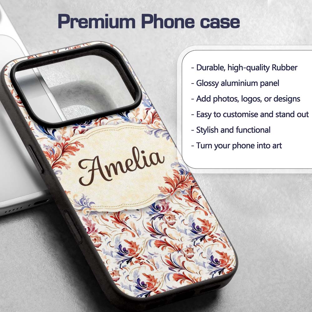 Soft Red Blue Floral Seamless Pattern Vintage Custom Name Protective Phone Case Mobile Cover Durable Everyday Smartphone Shock Resistant