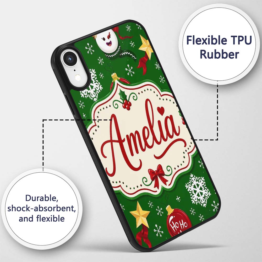 Cute Snowman Ho Baubles Stars Festive Holiday Custom Name Protective Phone Case Mobile Cover Durable Everyday Smartphone Shock Resistant