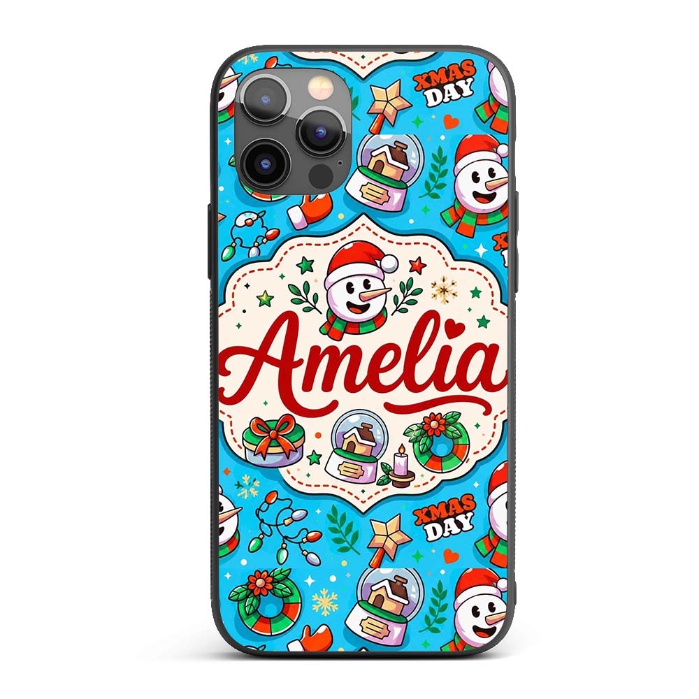 Cute Snowman Xmas Day Wreath Gifts Printed Design Custom Name Protective Phone Case Mobile Cover Durable Everyday Smartphone Shock Resistant