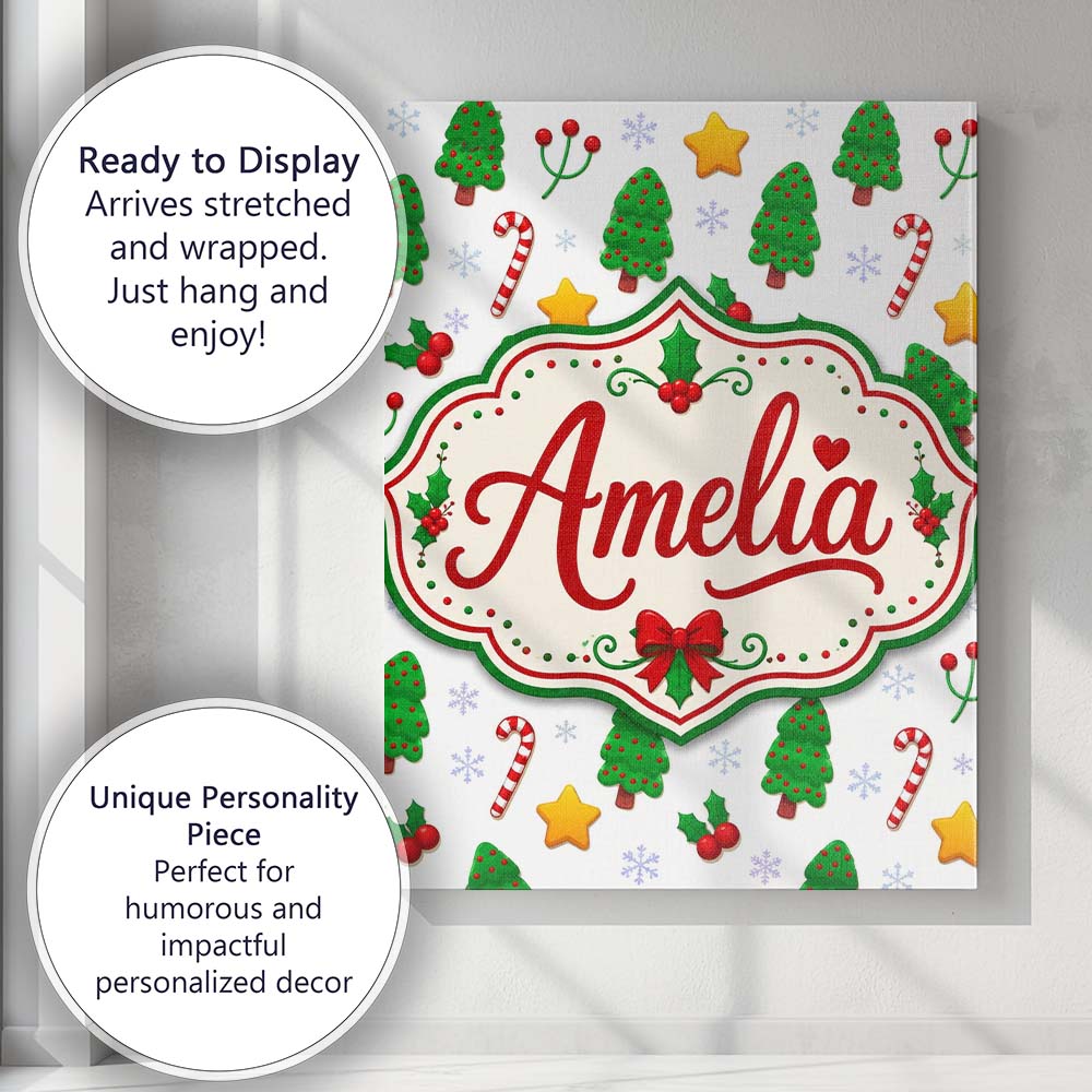 Personalised Name Cute Christmas Trees Custom Modern Room Accent Elegant Feature Canvas Wall Art Print Decor Picture Ready to Hang
