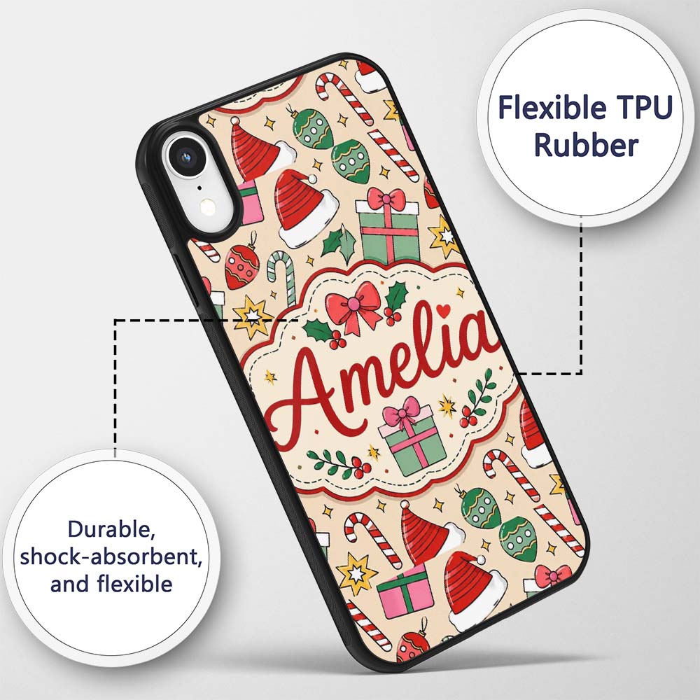 Cute Christmas Gifts Candy Canes Baubles Santa Custom Name Protective Phone Case Mobile Cover Durable Everyday Smartphone Shock Resistant