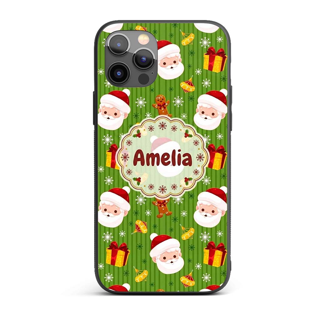 Cute Santa Claus Gingerbread Gift Printed Design Custom Name Protective Phone Case Mobile Cover Durable Everyday Smartphone Shock Resistant