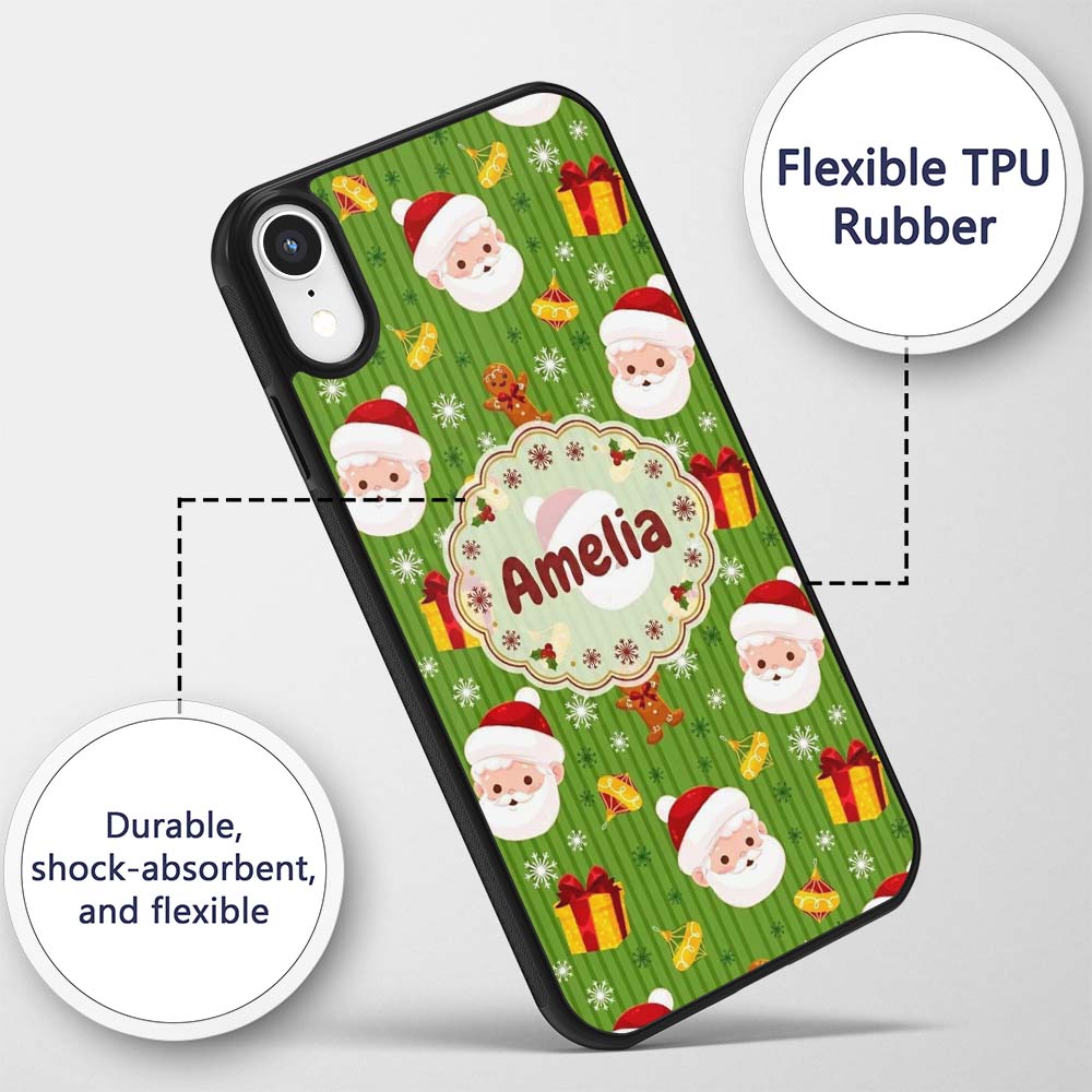 Cute Santa Claus Gingerbread Gift Printed Design Custom Name Protective Phone Case Mobile Cover Durable Everyday Smartphone Shock Resistant